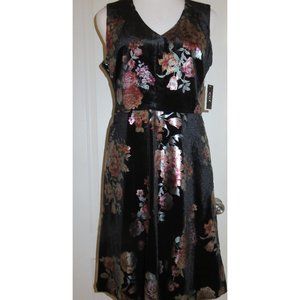 ECI NEW YORK Black Floral Print Velvet Sleeveless Fit Flare Dress Size 8 NEW